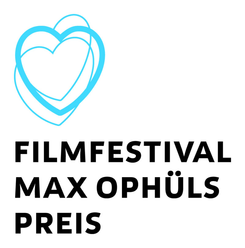 Logo des Filmfestivals Max Ophüls Preis. Oben ein stilisiertes Herz-Symbol in türkisblauer Konturlinienzeichnung, bestehend aus mehreren ineinander verschlungenen Herzformen. Darunter der schwarze Schriftzug 'FILMFESTIVAL MAX OPHÜLS PREIS' in fetter serifenloser Schrift auf weißem Hintergrund.