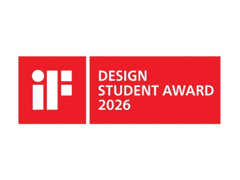 Das Bild zeigt das Logo des iF Design Student Award 2026. Es besteht aus zwei roten Rechtecken nebeneinander: Links das bekannte weiße „iF“-Logo, rechts die weiße Schrift „DESIGN STUDENT AWARD 2026“.